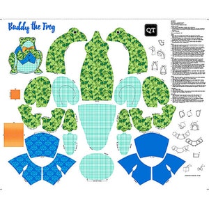 Buddy The Frog Fabric Panel-Cut sew & stuff soft sculpture doll-Quilting Treasures-cotton