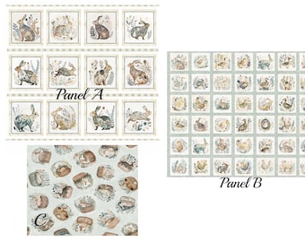 Cotton Tails fabric-by the panels-1/2 yard and yard-3 selections-cotton-QT-rabbits-Dan Morris