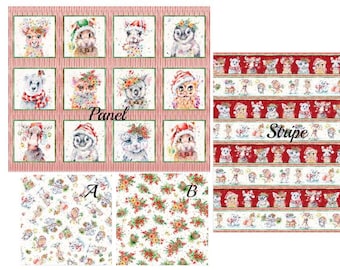 Little Darlings Christmas animal characters fabric-by the 1/2 yard-yard and panel-cotton-P & B Textiles-4 selections