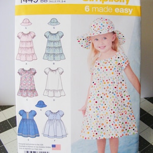 2014- Simplicity pattern-Girl's toddler's dresses and hat-clothing-summer wear-1449-Size BB-Sizes 2 thru 4 (S-M-L) sewing