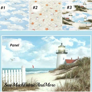 By The Peaceful Shore Fabric-4 selections-Nautical-Seashore-Lighthouses-Ocean- P & B Textiles