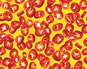 Sliced Jalapenos Peppers Fabric-by the yard or 1/2 yd-Some Like it hot-Kanvas-Benartex