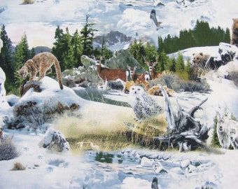 Snowy Silence fabric-by the yard-SSI fabrics-cotton-winter landscape-wildlife