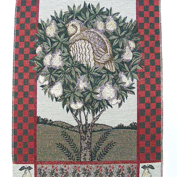 Partridge in a pear tree tapestry fabric panel-13-1/2"x 20"-Christmas-Holiday decor