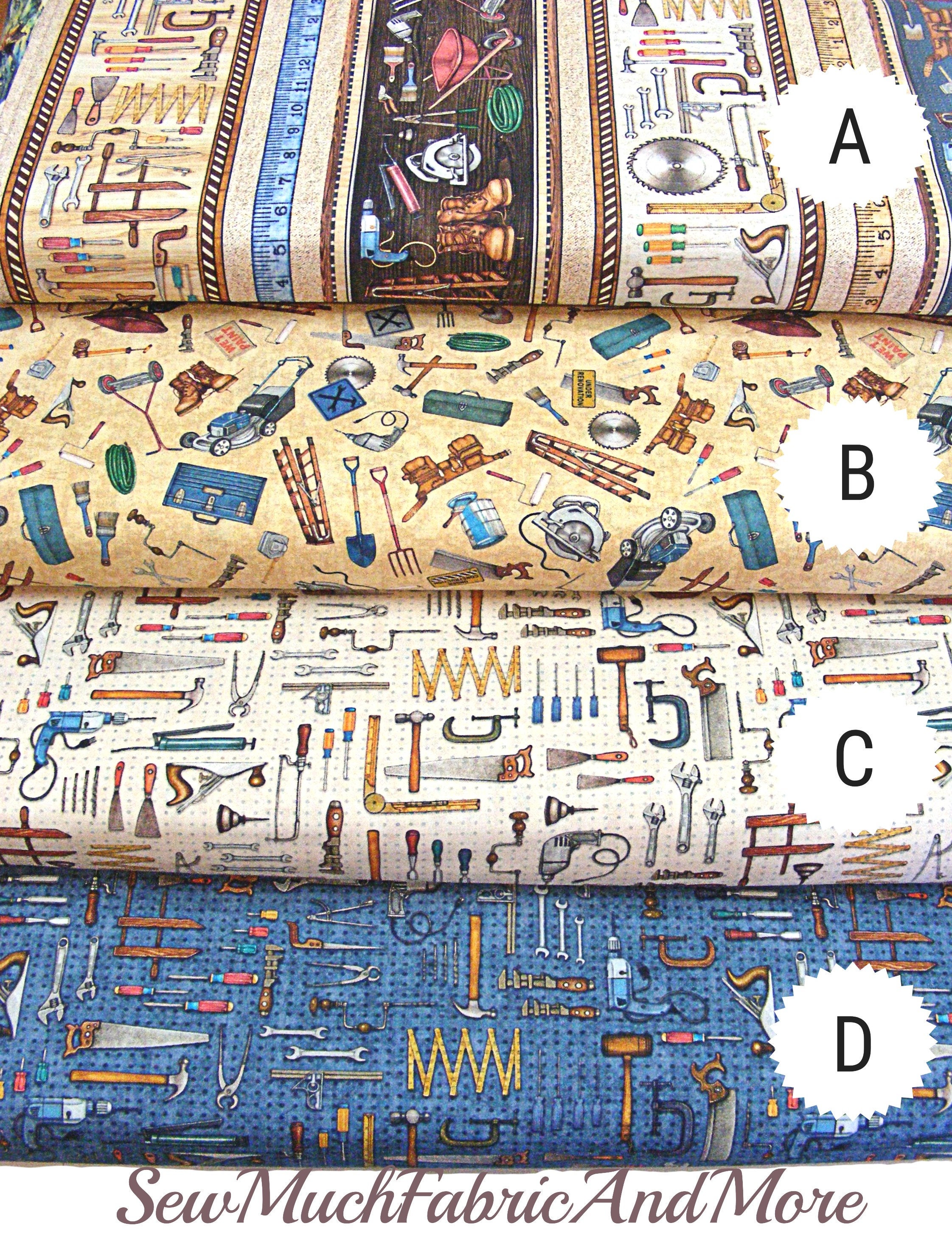 A Little Handy Fabric-by the 1/2 yard & yard-4 selections-power tools…