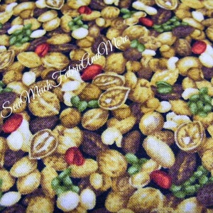 Paintbrush Studio Farmer John&#39;s Mini-Market Fabric~Collage of mixed Nuts~by the 1/2 yd or yard~food~cotton~snacks