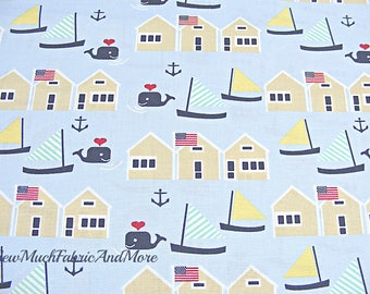Stella Marina fabric~by the 1/2 yard or yard~whimsy-whales-sailboats-anchors-cottages-nautical-nursery-Dear Stella fabrics-cotton