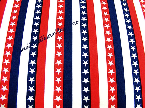 All American Patriotic Red White Blue Stripe Cotton Fabric Benartex By The Yard
