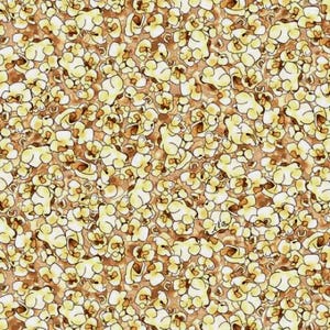 May include: A repeating pattern of popcorn kernels in shades of yellow, cream, and brown. The kernels are densely packed, creating a textured, all-over design. The background is a light brown color.