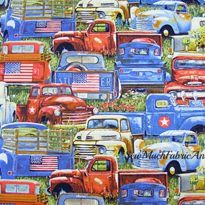 American Spirit Packed Vintage trucks-by the yard & 1/2 yard-cotton-Elizabeth&#39;s Studio-old trucks