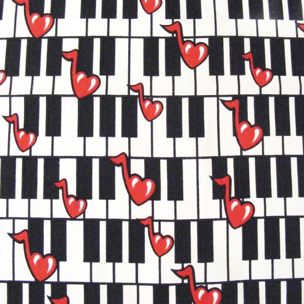 Piano Keys and Heart notes fabric-by the yard or 1/2 yard-cotton-music