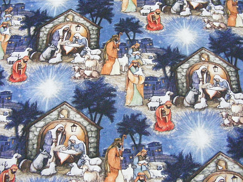 Blessed Birth Nativity Christmas Fabric2 Selectionslarge Etsy
