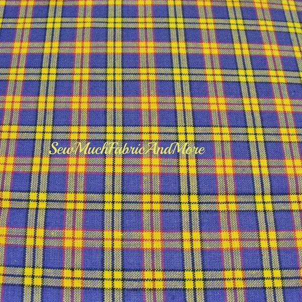 Checkered Mini-Plaid Multi-Color HomeSpun Fabric~by the 1/2 yard or yard~Lt Grape-red~black & golden yellows color~Primitives~Crafts