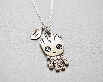 Personalized Baby Groot necklace , Galaxy, Initial necklace, Bridesmaid gift, Flower girl gift, Tree necklace, Gift for him, Gift for her