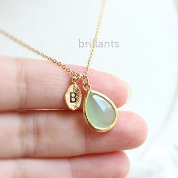 Personalized Mint Green Stone necklace, Mint necklace, Initial, Bridesmaid gift, Wedding necklace, Bridesmaid necklace, Flower girl gift