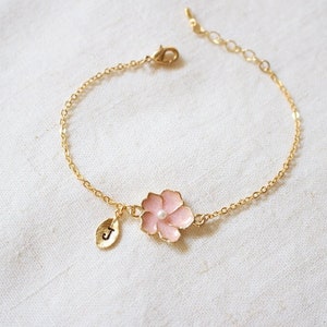 Personalized Cherry blossom bracelet, Bridesmaid bracelet, Flower girl gift, Wedding bracelet, Bridesmaid gift, gift for her, Pearl , Pink