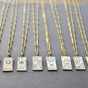 Tarot card necklace, Personalized necklace, Zodiac, Mystic, Celestial, Wedding, Bridesmaid gift, Gift for her, Mothers day, Flower girl gift image 1