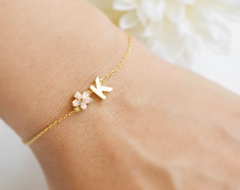 Personalized Cherry Blossom initial bracelet, Sakura, Name, Flower girl, Bridesmaid necklace, Wedding necklace, valentines, Bridesmaid gift