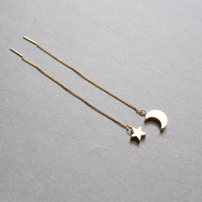 Star and Crescent Moon Threader Earrings Geometric Etsy