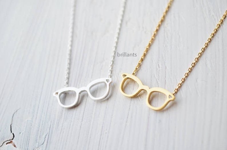 Glasses pendant necklace, Glasses necklace, Everyday necklace, Wedding necklace, Mothers day gift, Bridesmaid necklace, Minimal necklace image 1