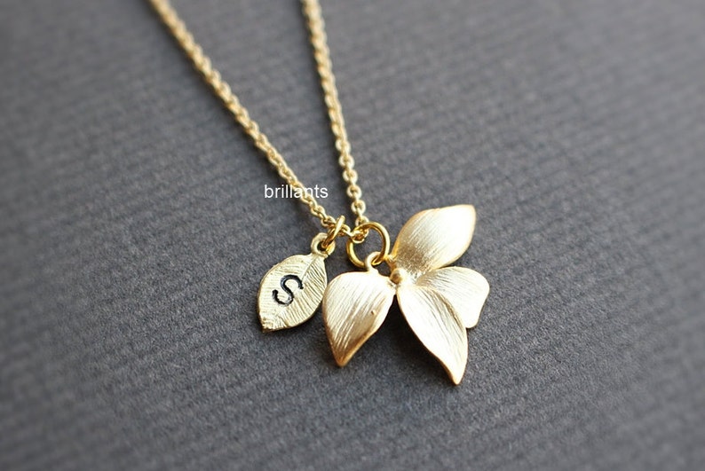 Personalized Orchid flower necklace, Initial necklace, Bridesmaid necklace, Wedding necklace Bridesmaid gift, flower girl gift, gift for her image 1