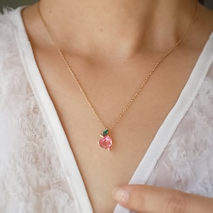 Peach necklace, Ariana Grande Peach necklace, Pink stone, Flower girl, Bridesmaid gift, For her, Fruit, Wedding necklace, Peach earrings zdjęcie 3