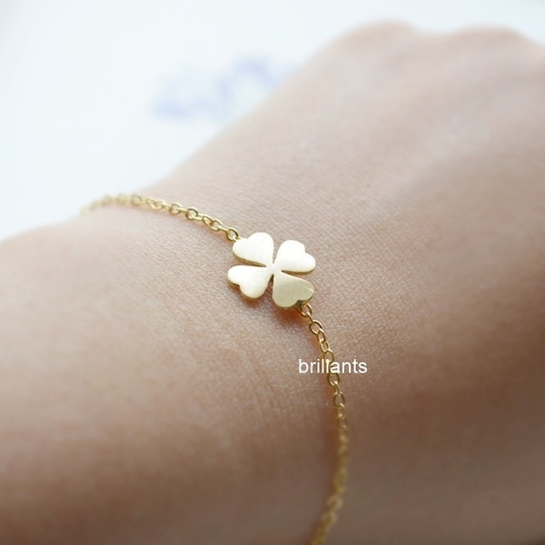 Four leaf clover bracelet, Lucky charm, Flower girl gift, Bridesmaid jewelry, Wedding bracelet, Bridesmaid gift, Gift for her, Mothers day