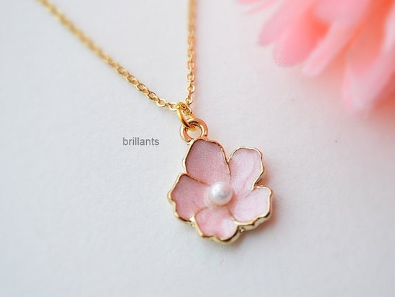 Cherry Blossom Necklace Sakura Necklace Pink Flower Wedding 