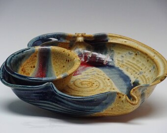 Pottery Chip and dip, Stoneware Chip and Dip, Ayers Pottery, Serving Dish, Pottery, Chip and Dip