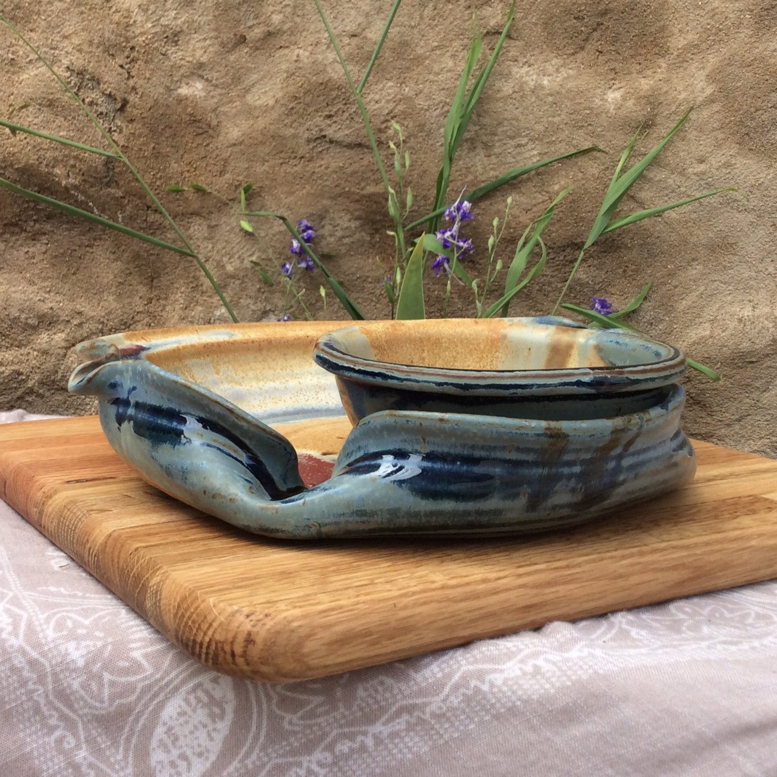 Stoneware Chip Dip Pottery Chip and Dip Ayers Pottery Blue Etsy