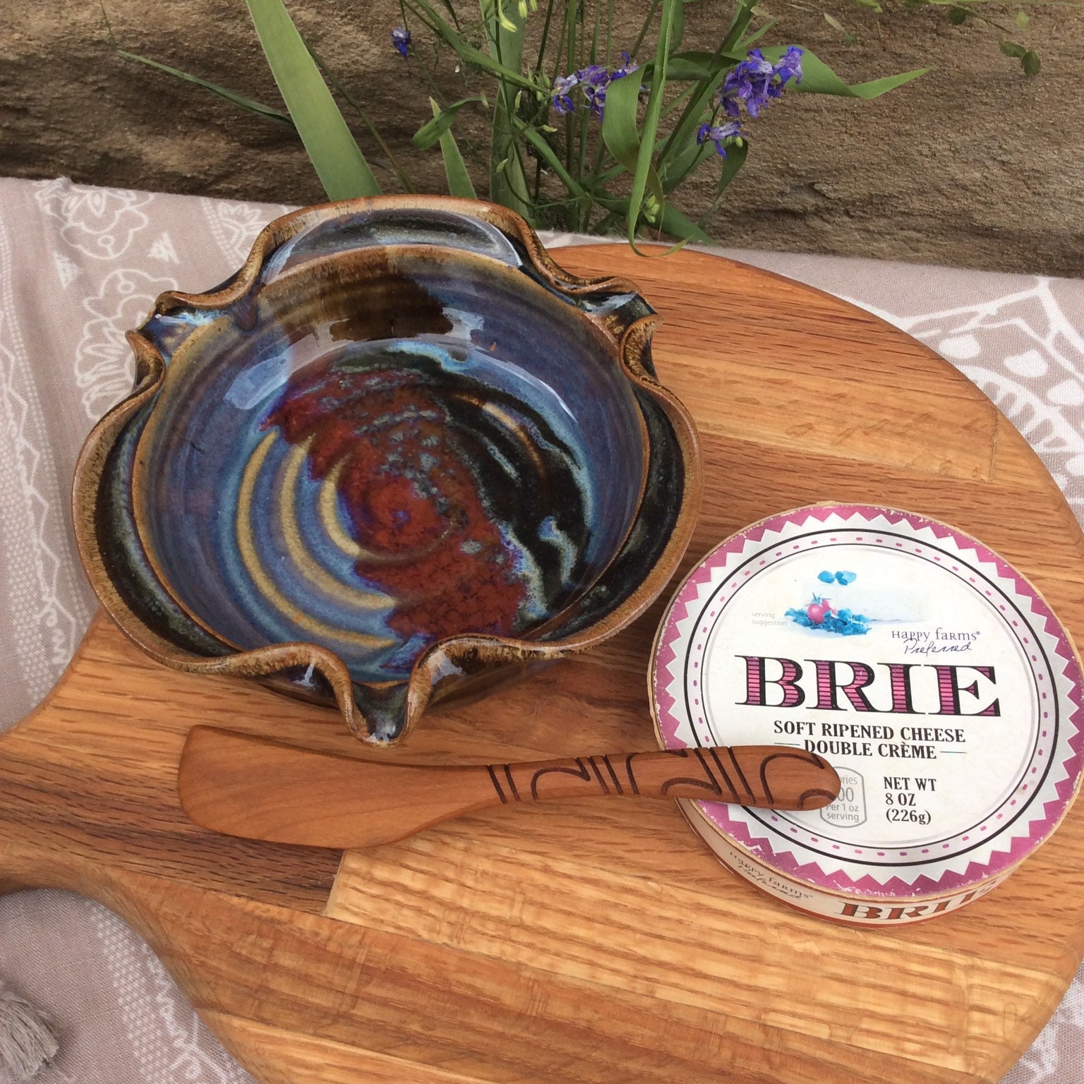 Brie Cheese Baker Pottery Mini Pie Baker, Pot Pie Baker Handmade Red Splash  Glaze, Cheese Plate, Ayers Pottery 