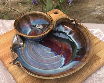 Stoneware Chip Dip, Pottery Chip and Dip, Ayers Pottery, Fuji Dawn, Chip and Dip, Serving Dish,