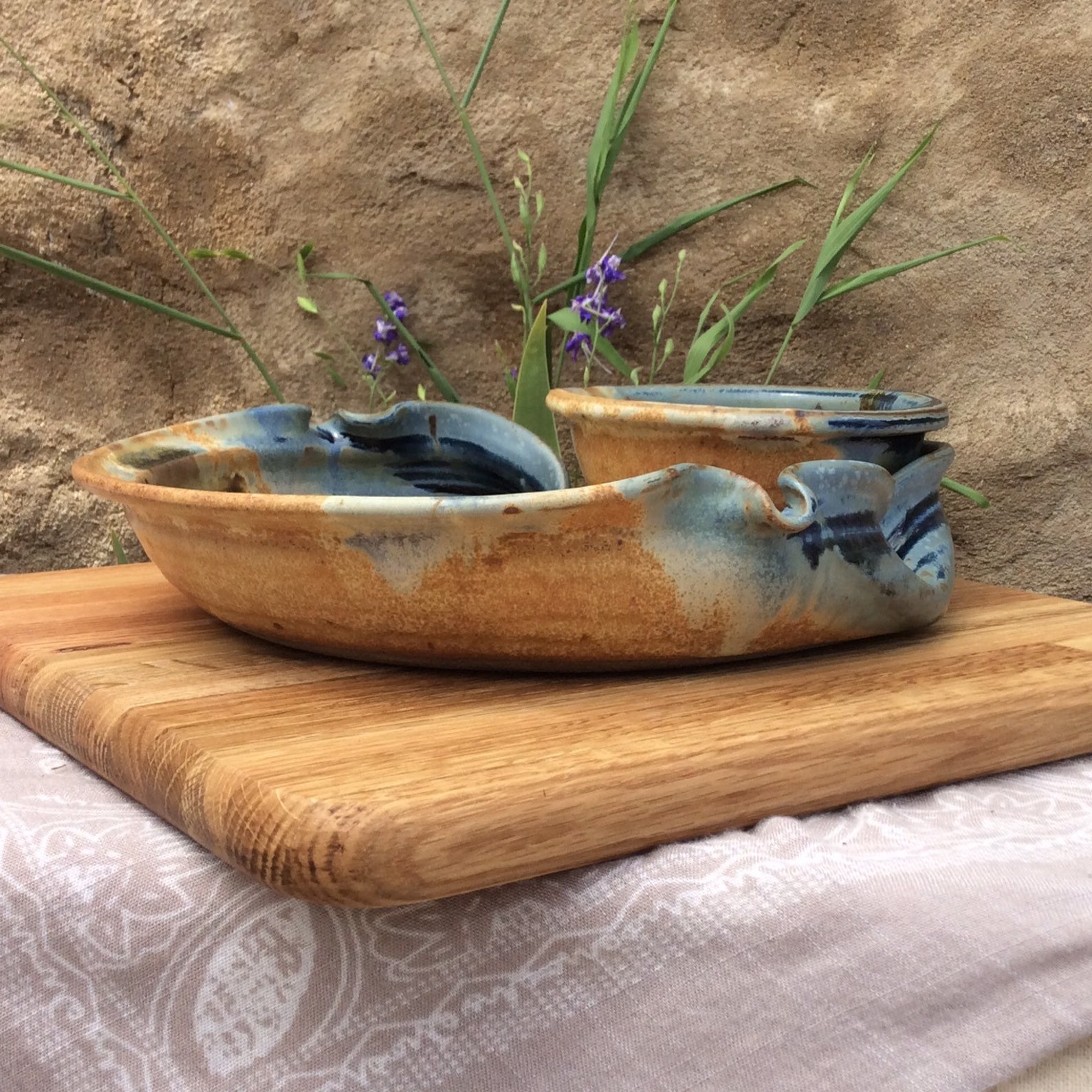 Stoneware Chip Dip Pottery Chip and Dip Ayers Pottery Blue Etsy