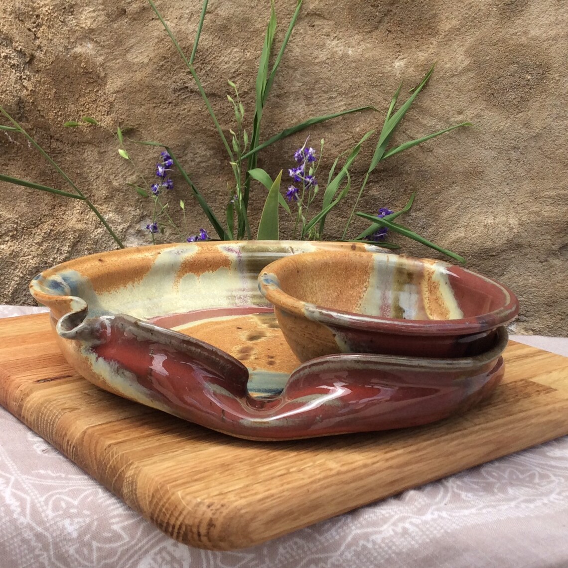 Stoneware Chip Dip Pottery Chip and Dip Ayers Pottery Red Etsy