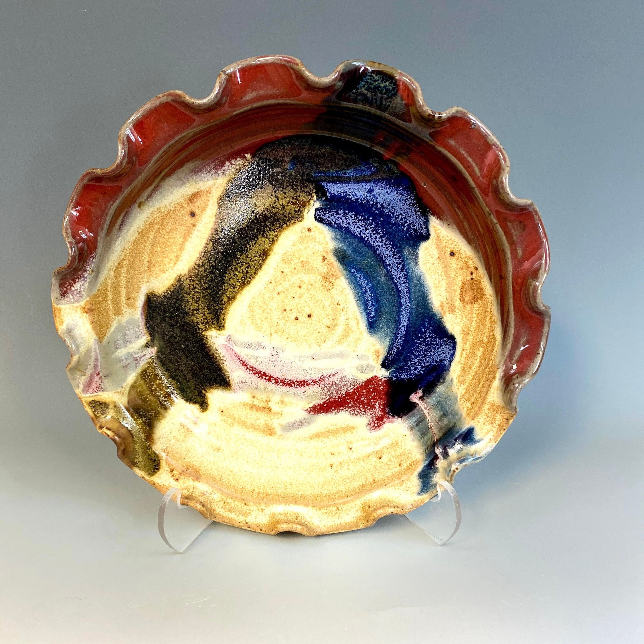 Pottery Pie Plate Red Splash 9 Pie Plate Pie Plate Etsy
