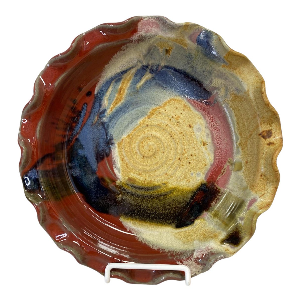 Ayers Pottery Pie Plate in Red Splash