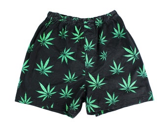 Vintage 1990's Marijuana Cannabis Weed Pot Leaf All Over Print Shorts Iconic Stoner Hippie Rasta Boho Streetwear Bottoms Unisex Adult Medium