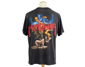 Vintage 1980's Manowar Band T-Shirt Amazingly Worn to Perfection Heavy Metal Graphic Bliss Original Art Top Unisex Adult Size Large / XL