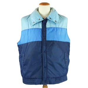 Vintage 1980's Freeze Free Puffer Vest Faded Worn Warm Striped Quality Durable Button Up Outerwear Ski Style Top Unisex Adult Large / XL