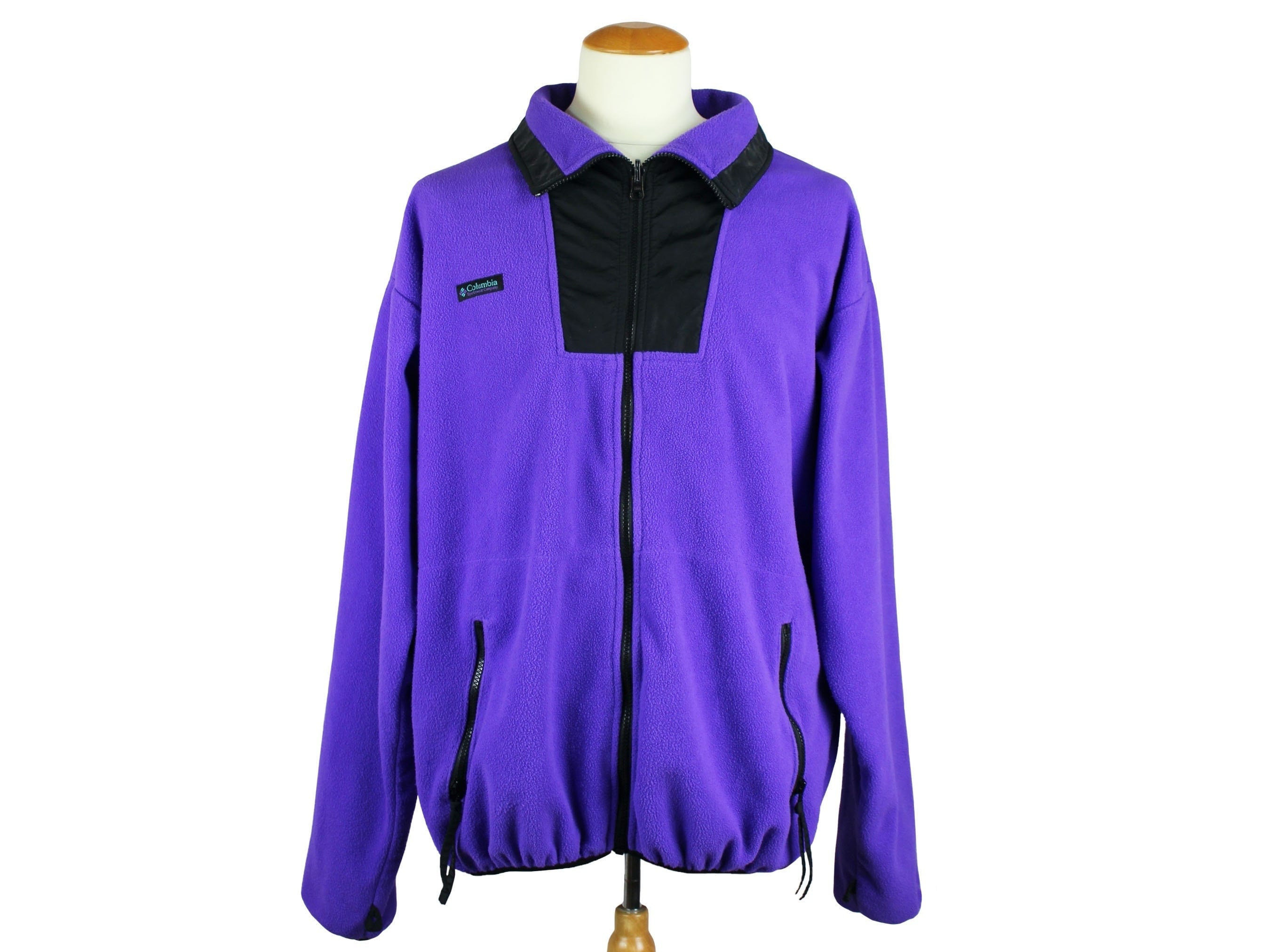 Vintage Columbia Womens Small Jacket Patterned Fleece Teal Purple Full Zip  FLAWS