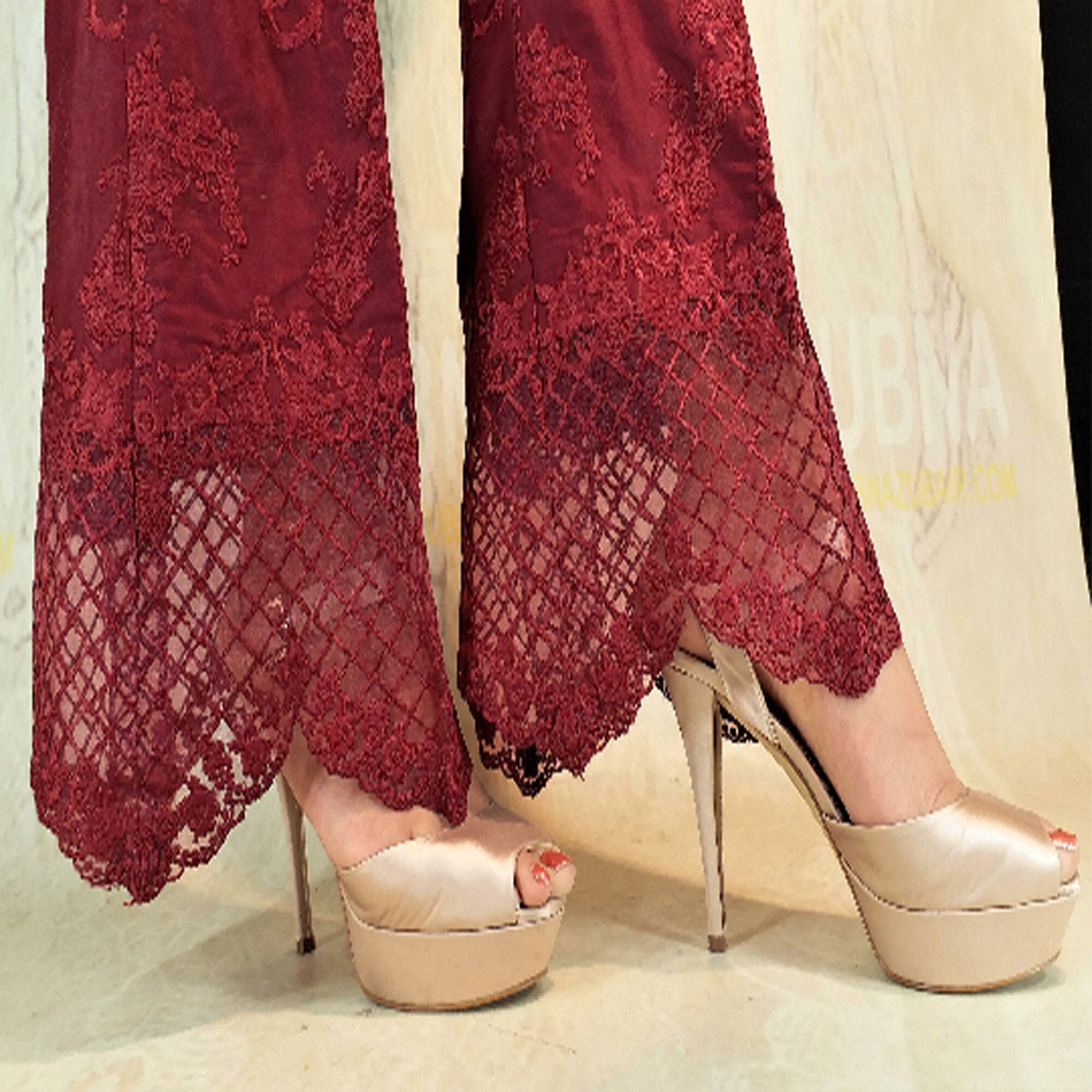 Cotton Embroidered Boot Cut Pants for Women Etsy Canada