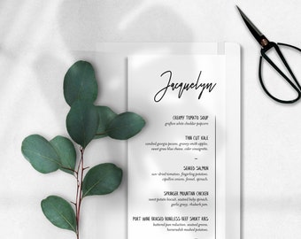 Modern Handwritten Script Wedding Place Card Menu: modern menu card / wedding menu card / custom menu card / place card menu