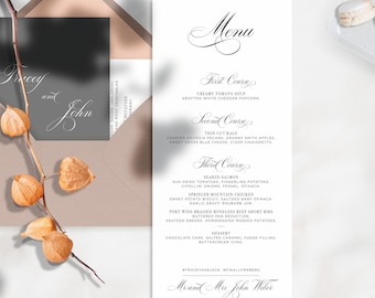 Caligrafía Script Wedding Menu: tarjeta de menú moderna / tarjeta de menú de boda / tarjeta de menú personalizada / menú de cena / menú de recepción / menú impreso