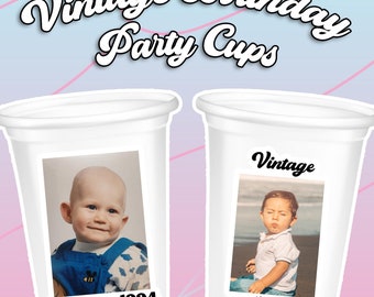 Custom Vintage Photo Birthday Party Cups: Retro Decorations