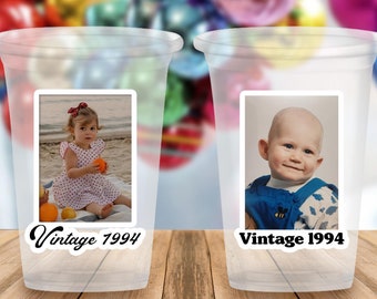 Custom Photo Birthday Party Cups: Milestone Celebration Favors