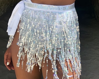 Silver Sequin Fringe Skirt: Disco Bachelorette Party, Rave Festival Clothing