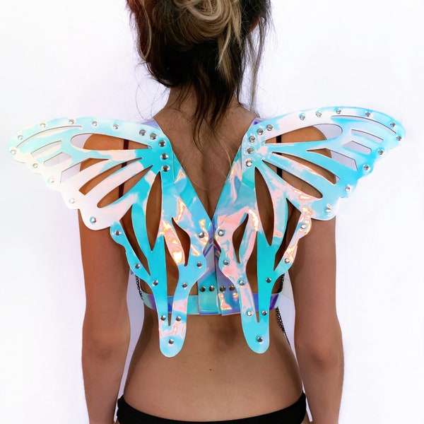 Butterfly Harness Wings Iridescent Festival rave cosplay outfit
