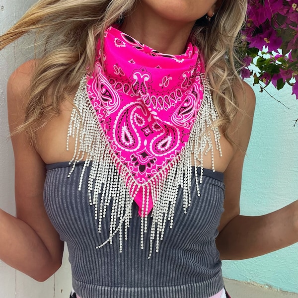 Nashville bachelorette Rhinestone Fringe Bandana for bridal party | bridesmaid gifts ideas | cowgirl bachelorette party favors