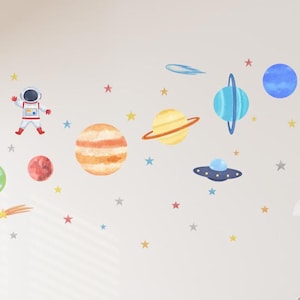 Watercolor Space Wall Decals: Solar System Nursery Decor