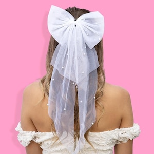 Mesh Hair bow with Peals hair clip Bachelorette party favors, Bride gift, Bachelorette party decorations, bride to be gift, hair accessories